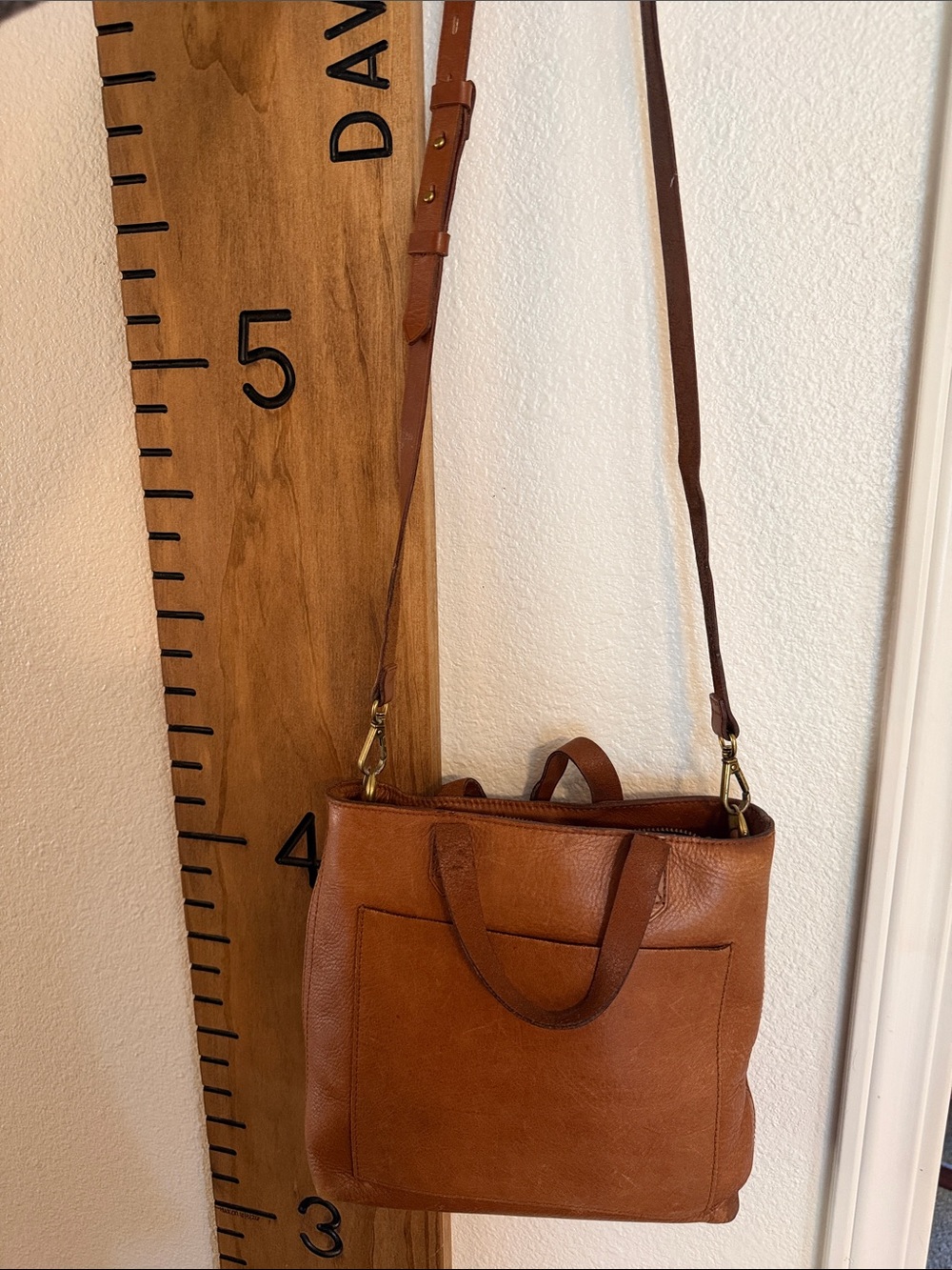 Madewell Tan Leather Crossbody Tote with Front Pocket